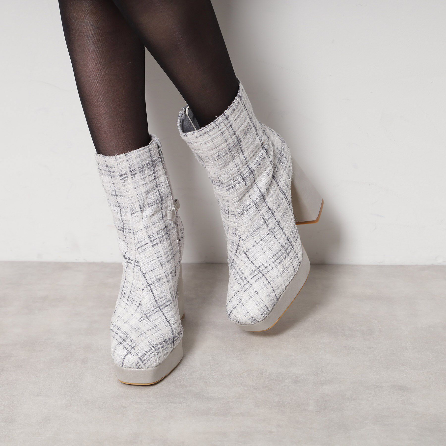 ESPERANZA「【EC先行販売】スクエアツイードショートブーツ」|ショートブーツ|