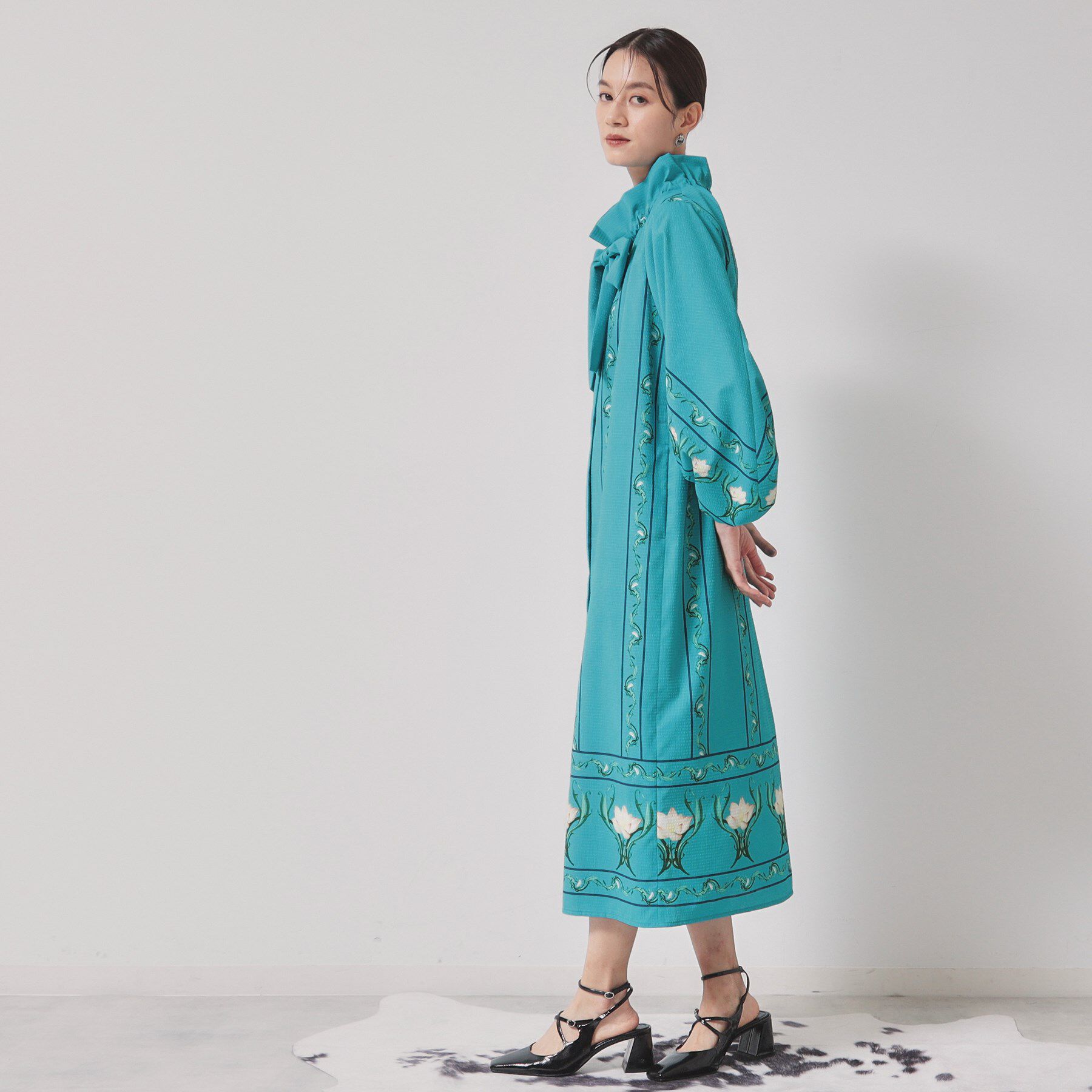 SunaUna「【スタンドフリル＆リボン】オリエンタルパネルワンピース」|ワンピース|