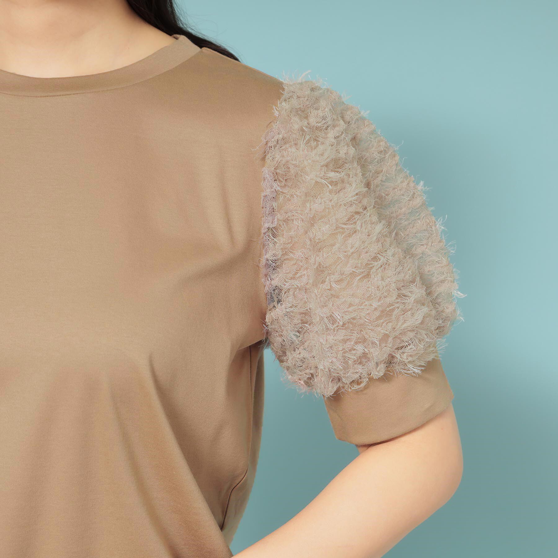 SunaUna「【秋まで着られる／袖チュール】パフスリーブカットソー」|Tシャツ・カットソー|