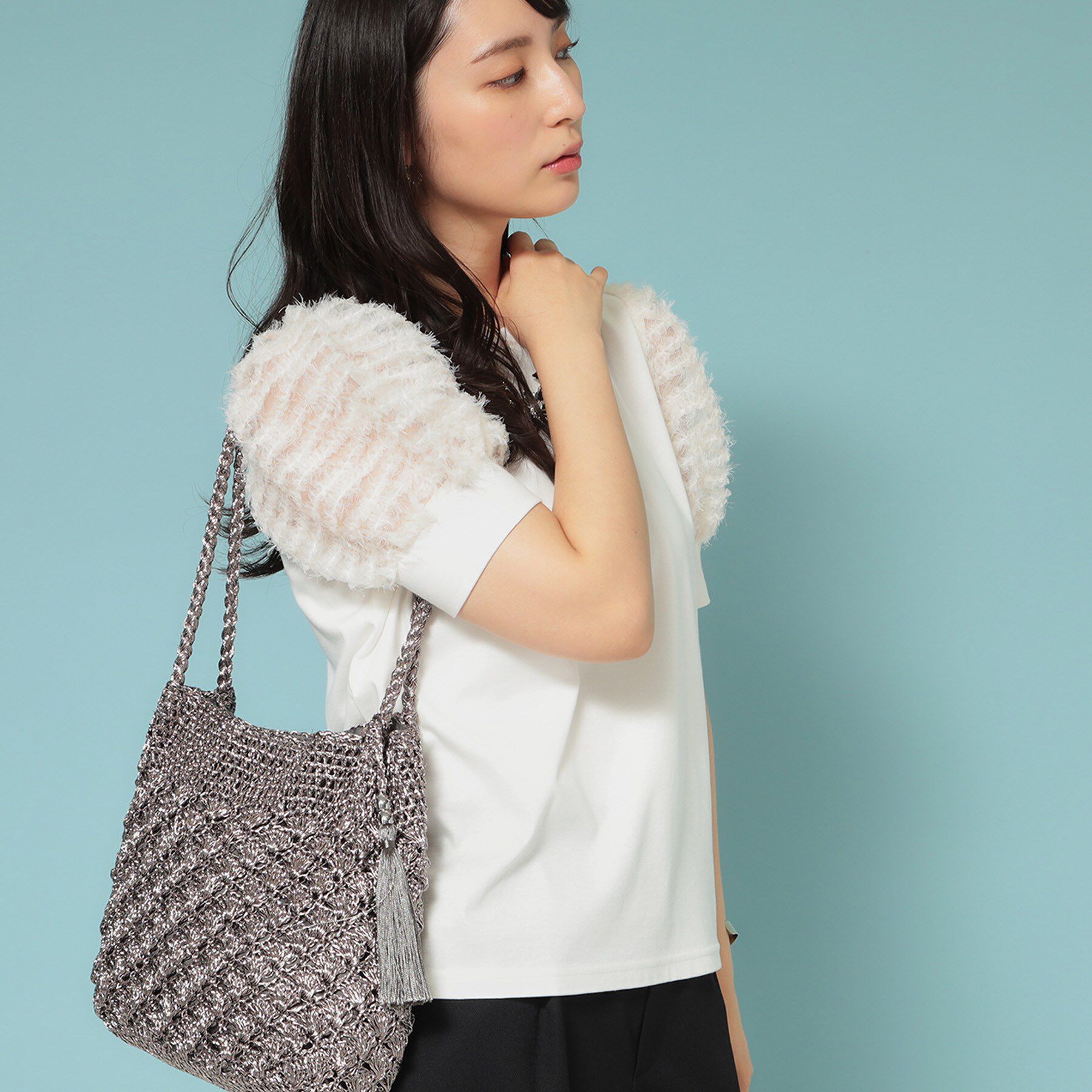 SunaUna「【秋まで着られる／袖チュール】パフスリーブカットソー」|Tシャツ・カットソー|