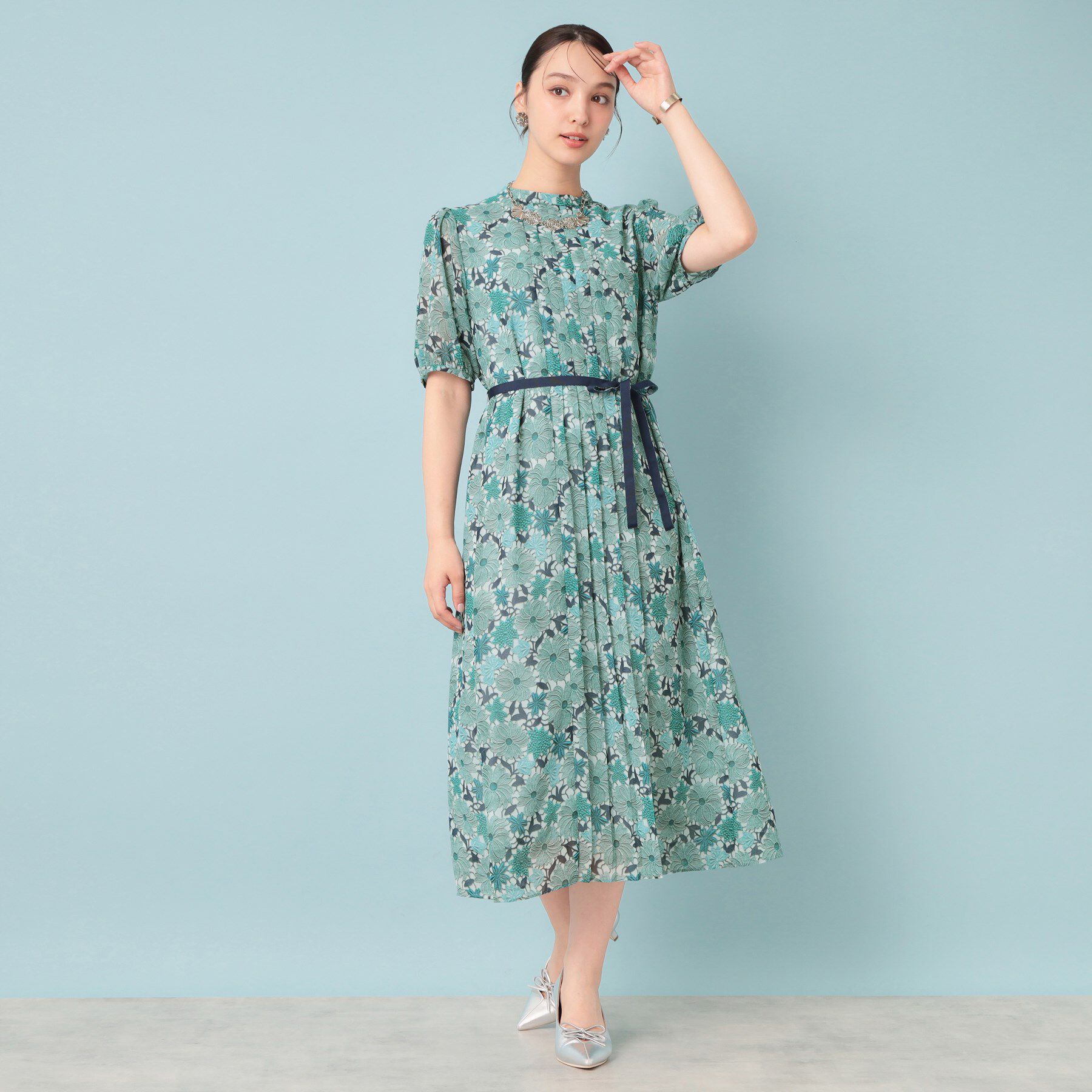 SunaUna「【&yours project／SS～L】レース柄プリーツワンピース」|ワンピース|