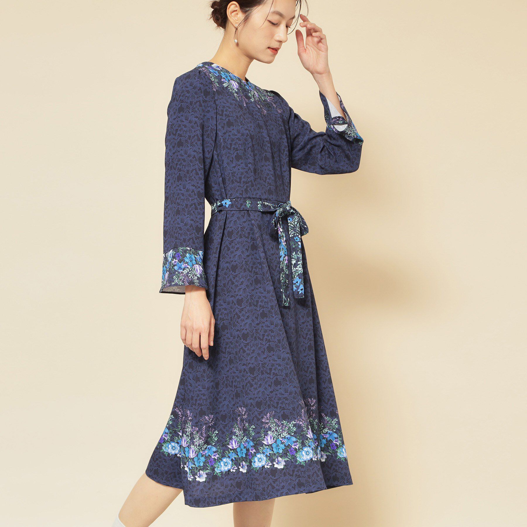 SunaUna「【co creation and yours／SS～L】レースプリント柄ワンピース」|ワンピース|ネイビー(294)