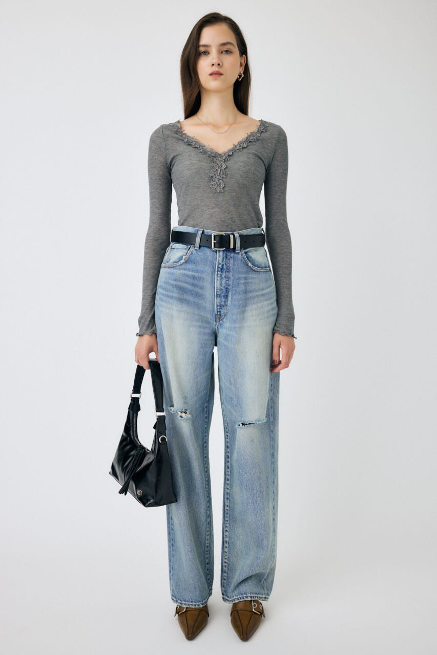 MOUSSY「LACE TRIM ロングスリーブ TEE」|Tシャツ・カットソー|