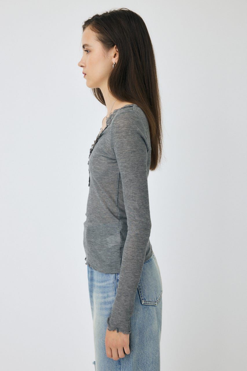 MOUSSY「LACE TRIM ロングスリーブ TEE」|Tシャツ・カットソー|
