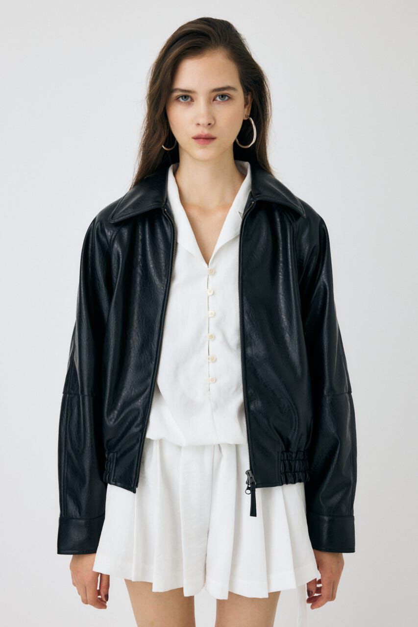 MOUSSY「F/LEATHER GATHER ブルゾン」|ブルゾン・スタジャン|