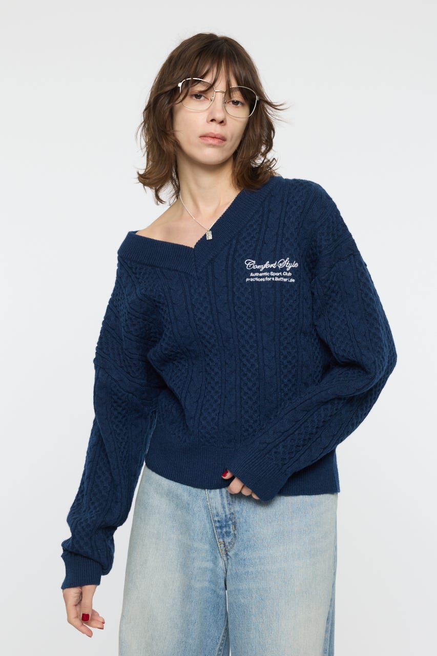 MOUSSY「CABLE V NECK ニット」|ニット・セーター|