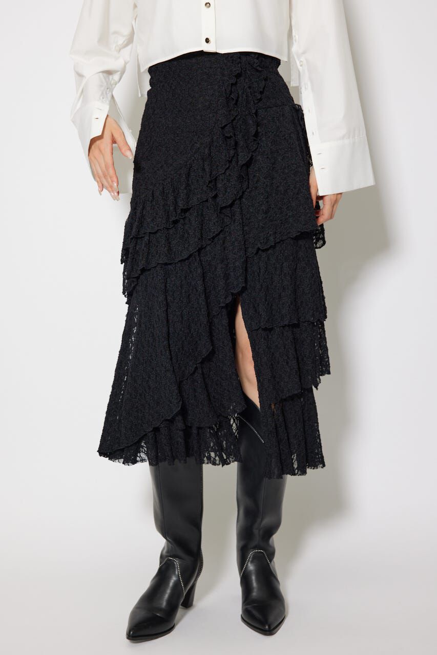 rienda「レースラッフルロングハイウエストスカート」|スカート|BLK