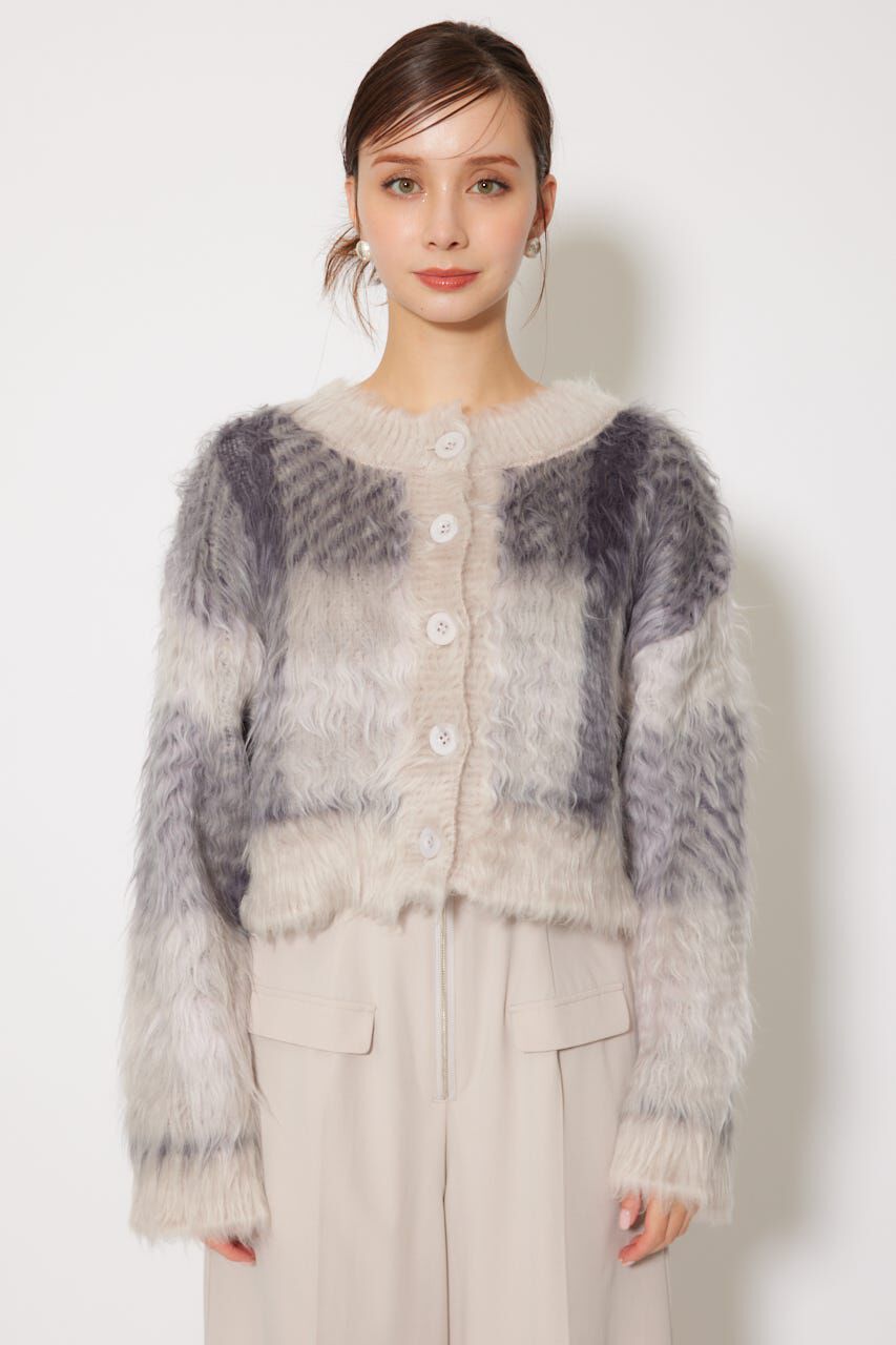 rienda「2WAYロングシャギーチェックショートニットカーディガン」|カーディガン|