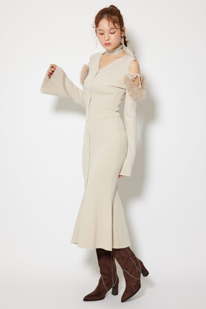 rienda「many wayショルダーフェイクファーニットワンピース」|ワンピース|