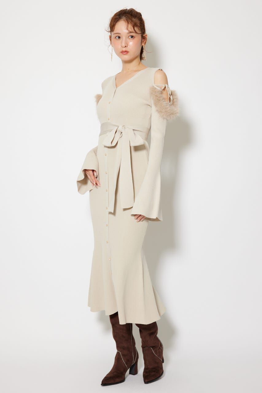 rienda「many wayショルダーフェイクファーニットワンピース」|ワンピース|