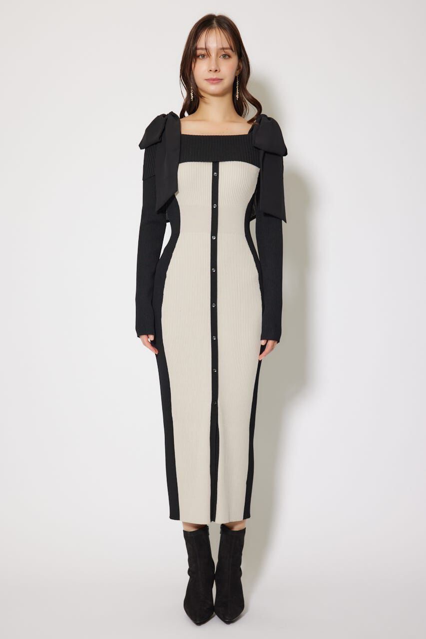 rienda「バイカラーオフショルリボンニットワンピース」|ワンピース|