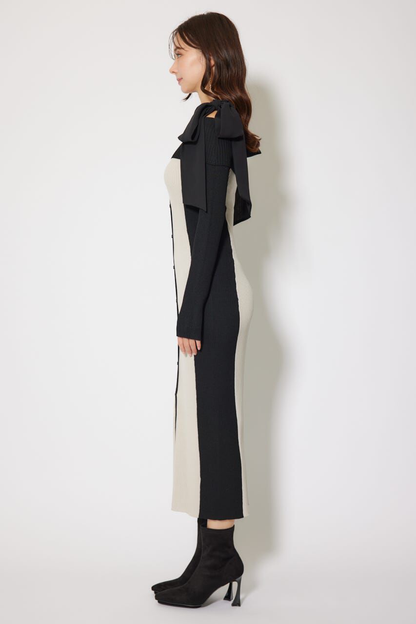 rienda「バイカラーオフショルリボンニットワンピース」|ワンピース|