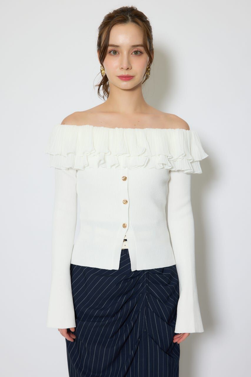 rienda「プリーツレースオフショルニットトップス」|ニット・セーター|