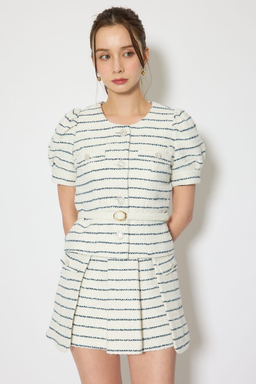 rienda「ノーカラーツイードペプラムジャケット」|その他|Multi_1