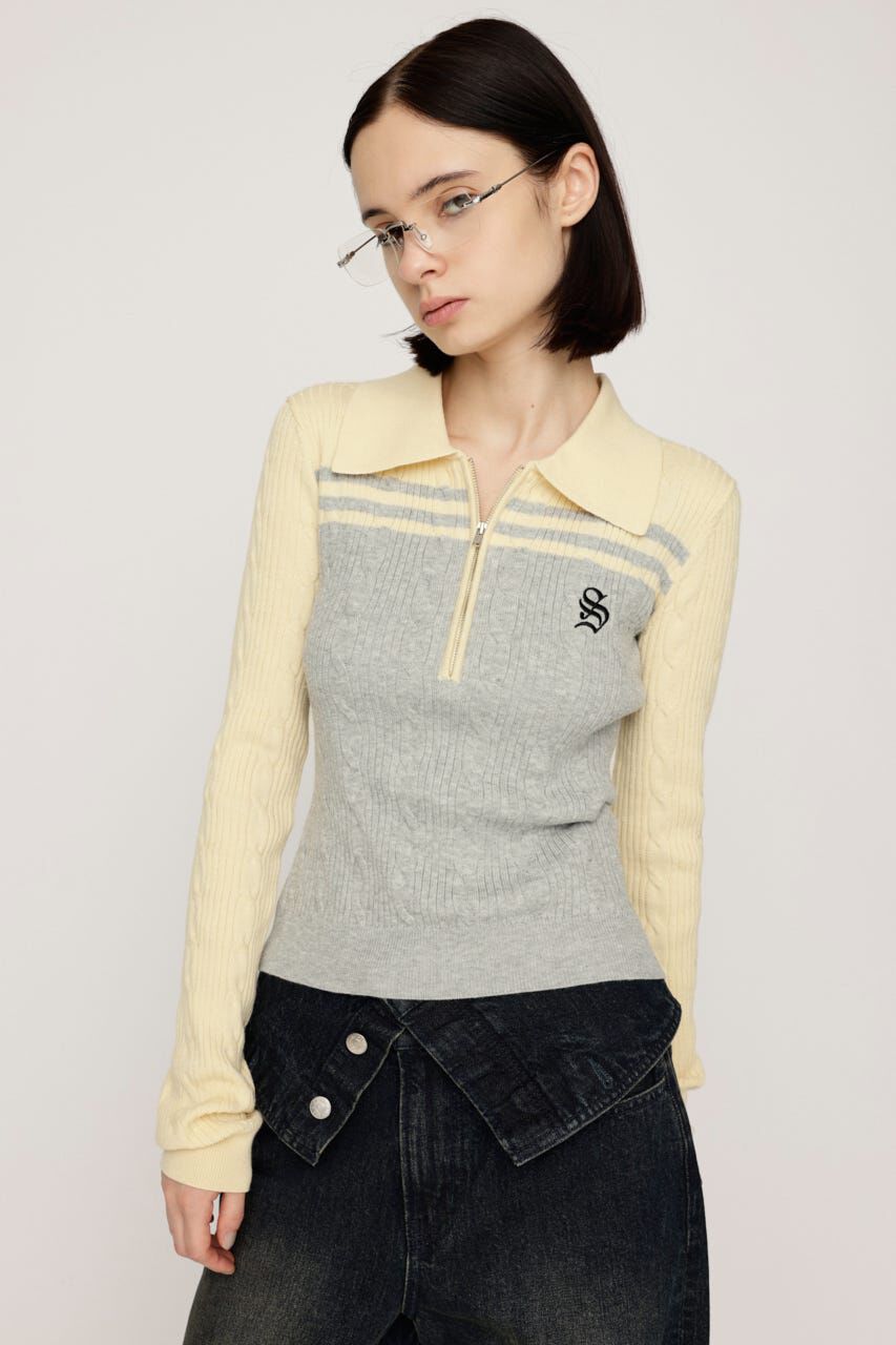 SLY「CABLE COLLAR KNIT トップス」|ニット・セーター|YEL