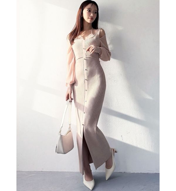 RESEXXY「レースレイヤードリブニットワンピース」|ワンピース|