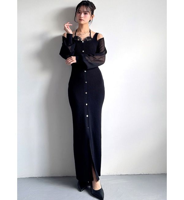 RESEXXY「レースレイヤードリブニットワンピース」|ワンピース|