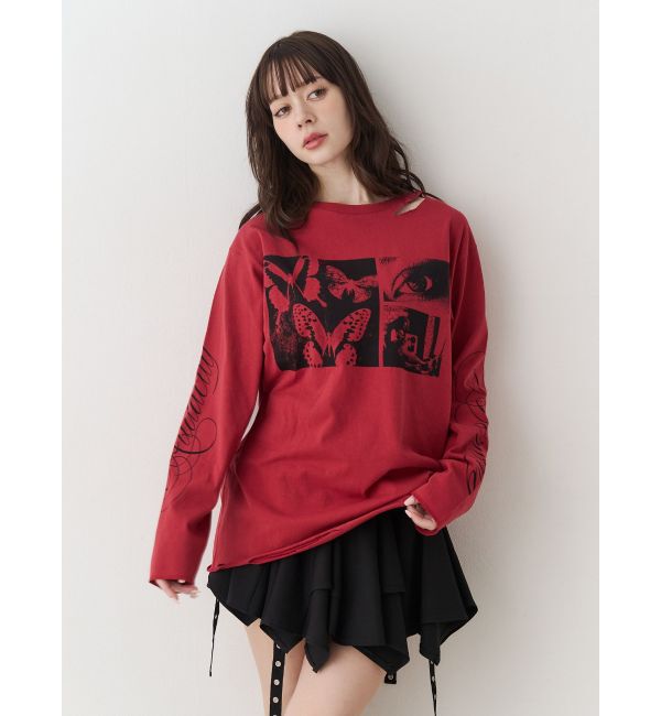 jouetie「ダメージグランジロンT」|Tシャツ・カットソー|レッド