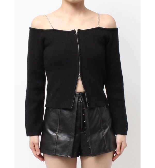 GYDA「エコファーオフショルチェーンbijouニットトップス」|ニット・セーター|