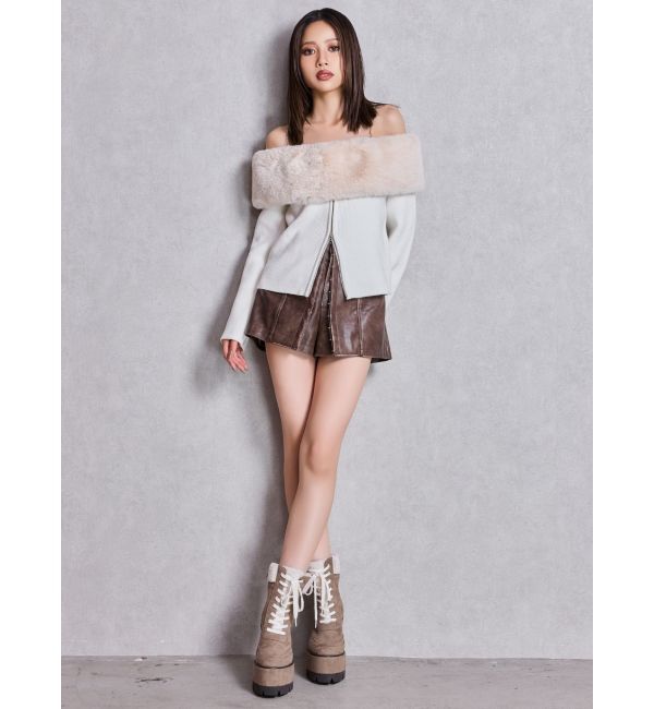 GYDA「エコファーオフショルチェーンbijouニットトップス」|ニット・セーター|