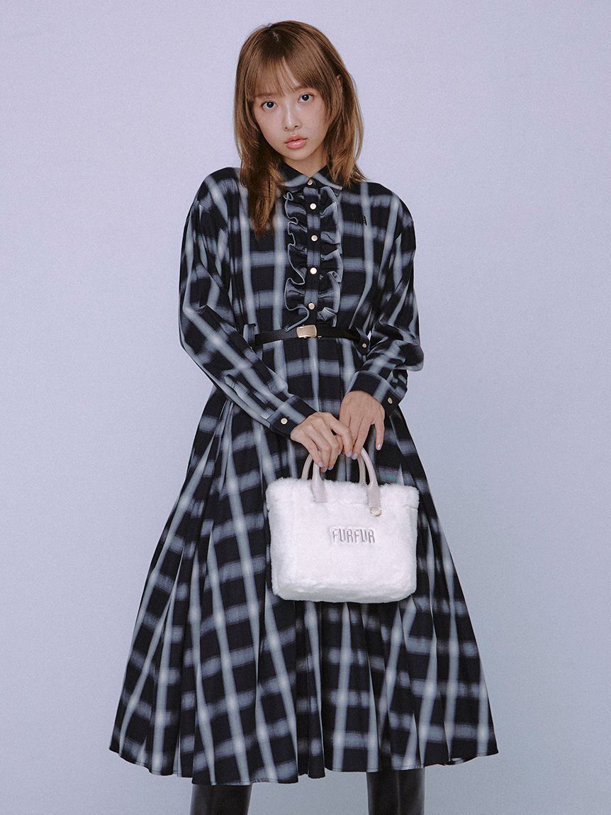 FURFUR「【限定サイズ】ベルト付きフリルシャツワンピース」|ワンピース|BLK