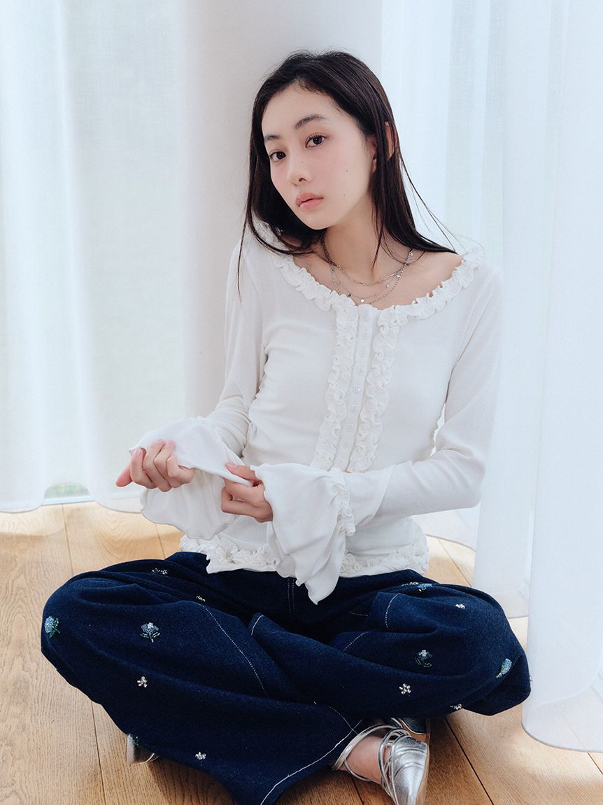 FURFUR「ビーズ刺繍デニムパンツ」|デニム|