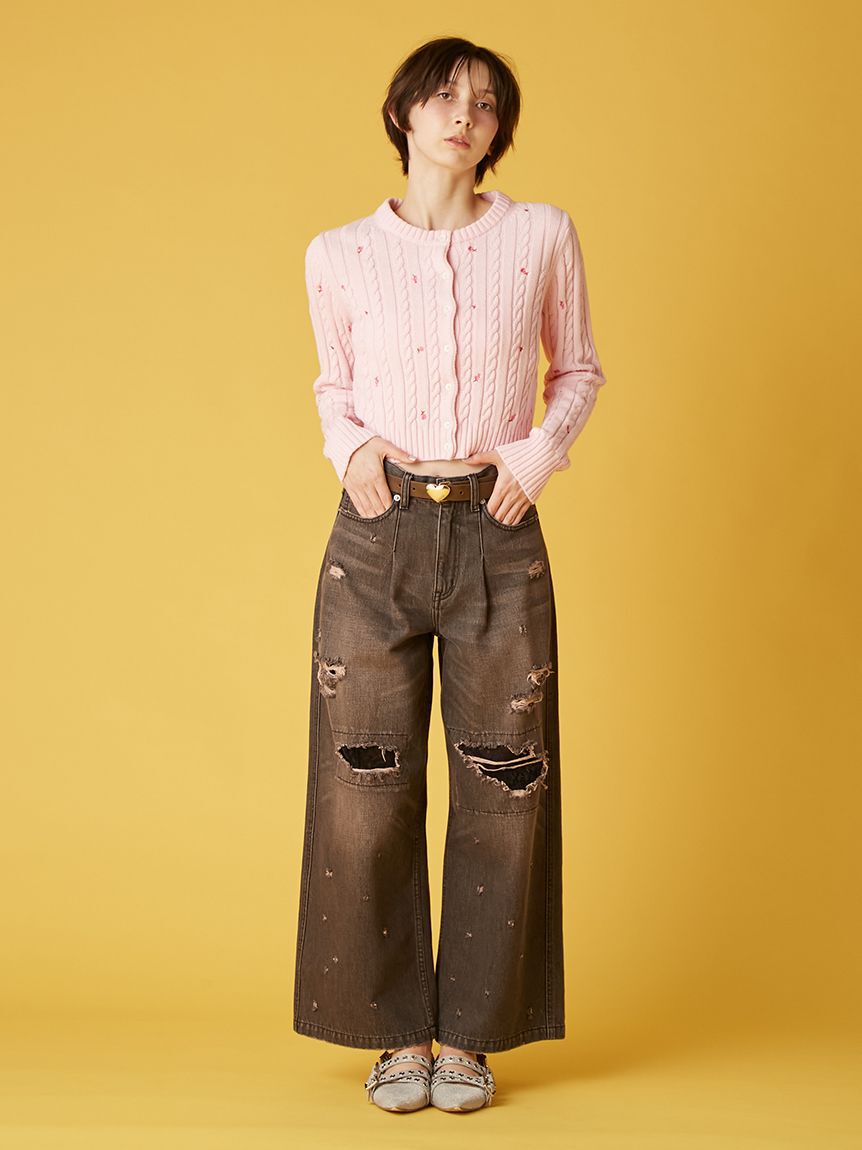 FURFUR「フラワー刺繍ケーブルカーディガン」|カーディガン|