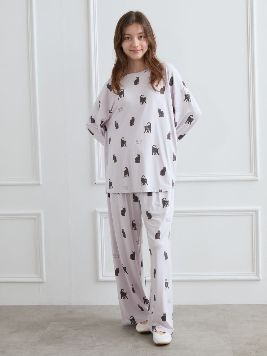 gelato pique「CAT総柄ロンT」|ルームウェア|