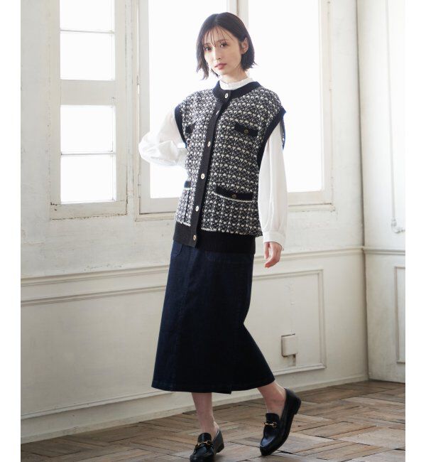 ikka「ツイードライクVネックベスト」|ニット・セーター|