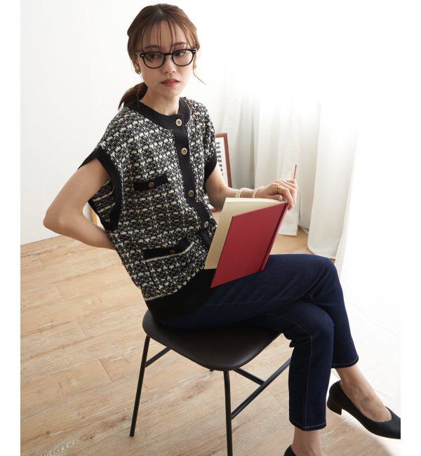 ikka「ツイードライクVネックベスト」|ニット・セーター|
