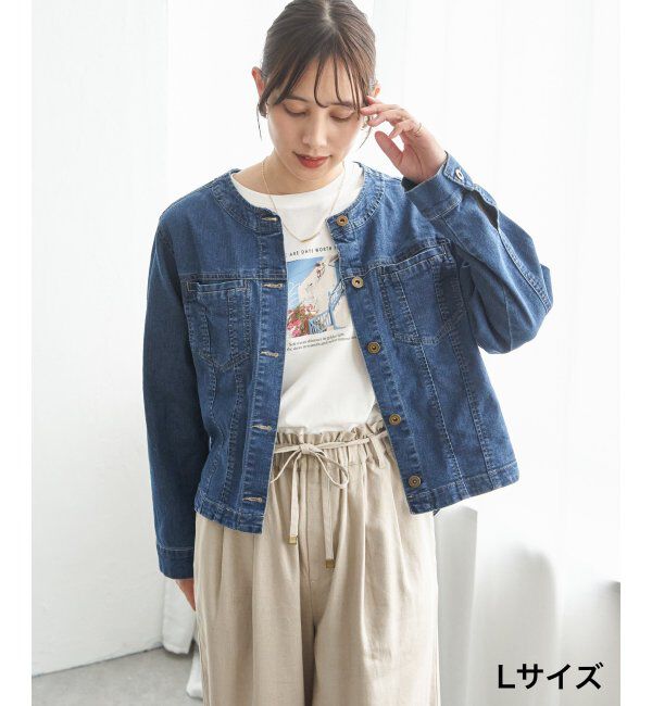 ikka「ストレッチデニムノーカラーシャウター【親子コーデ】」|ブルゾン・スタジャン|