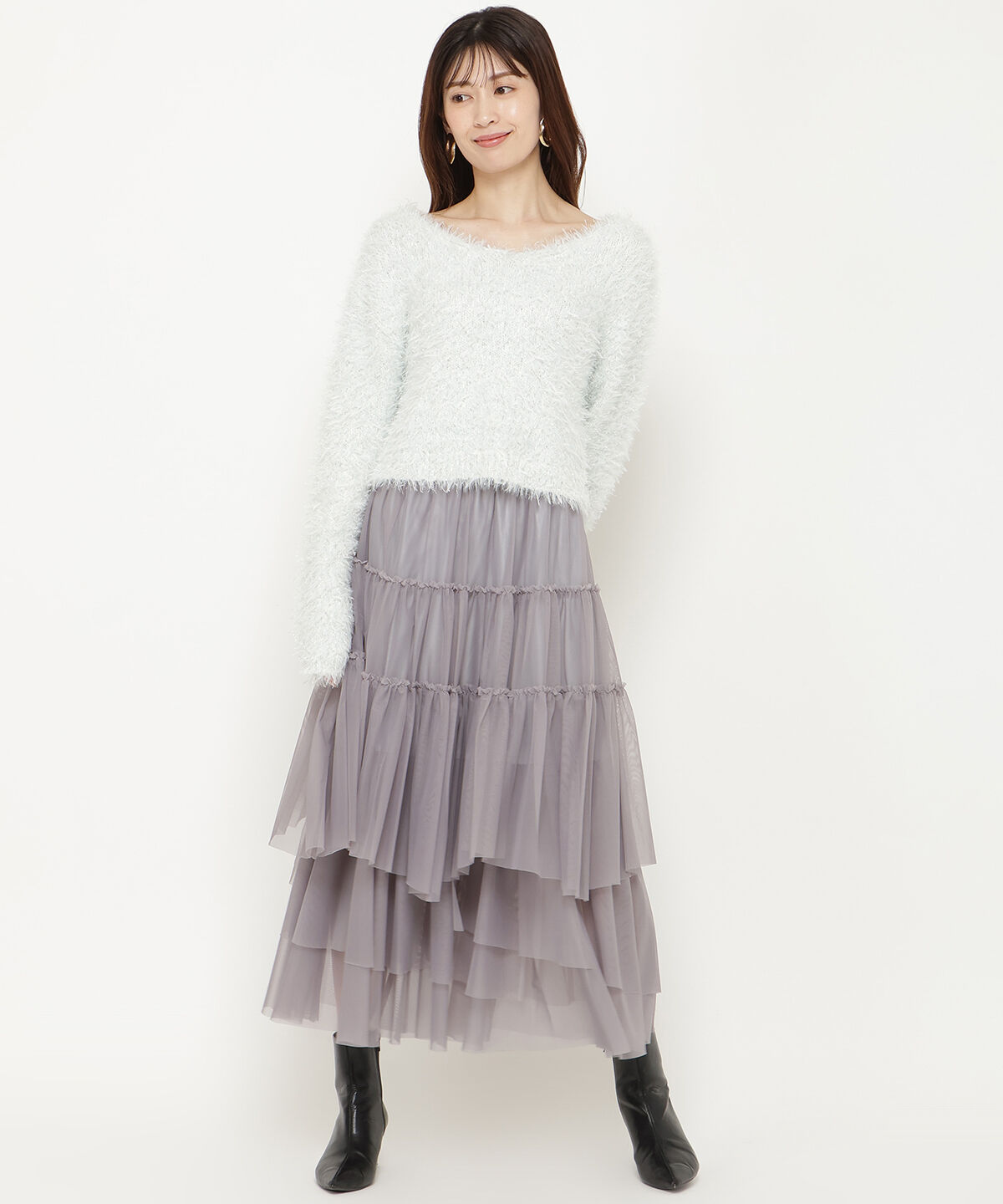 アンドクチュール「ランダムティアードチュールスカート」|フレア|
