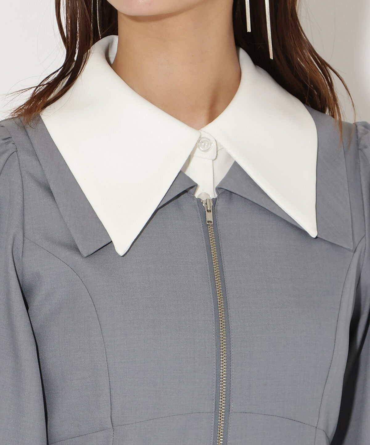 アンドクチュール「レイヤード襟フロントZIPワンピース」|ワンピース|