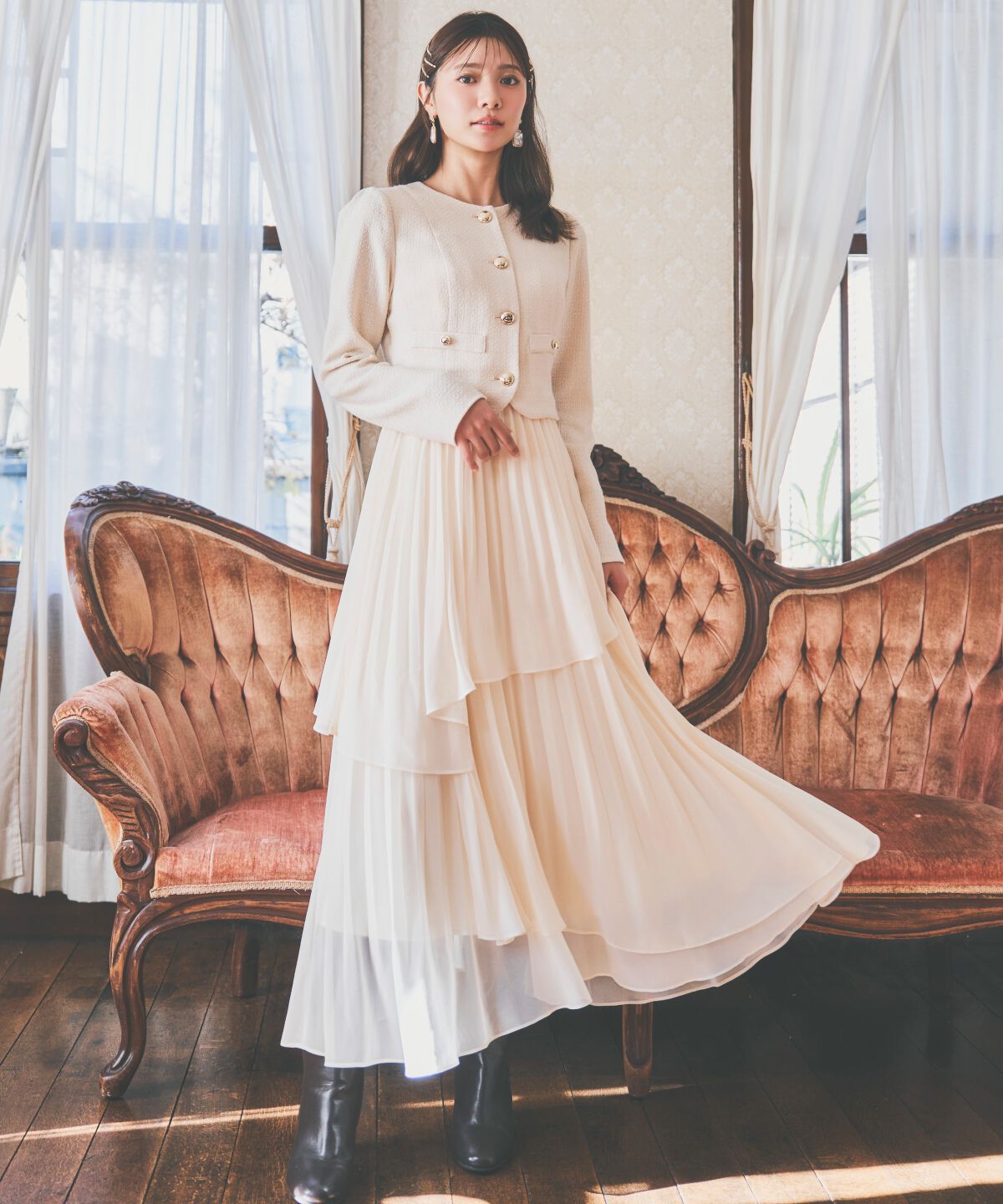 アンドクチュール「ツイードジャケットドッキングワンピース」|ワンピース|