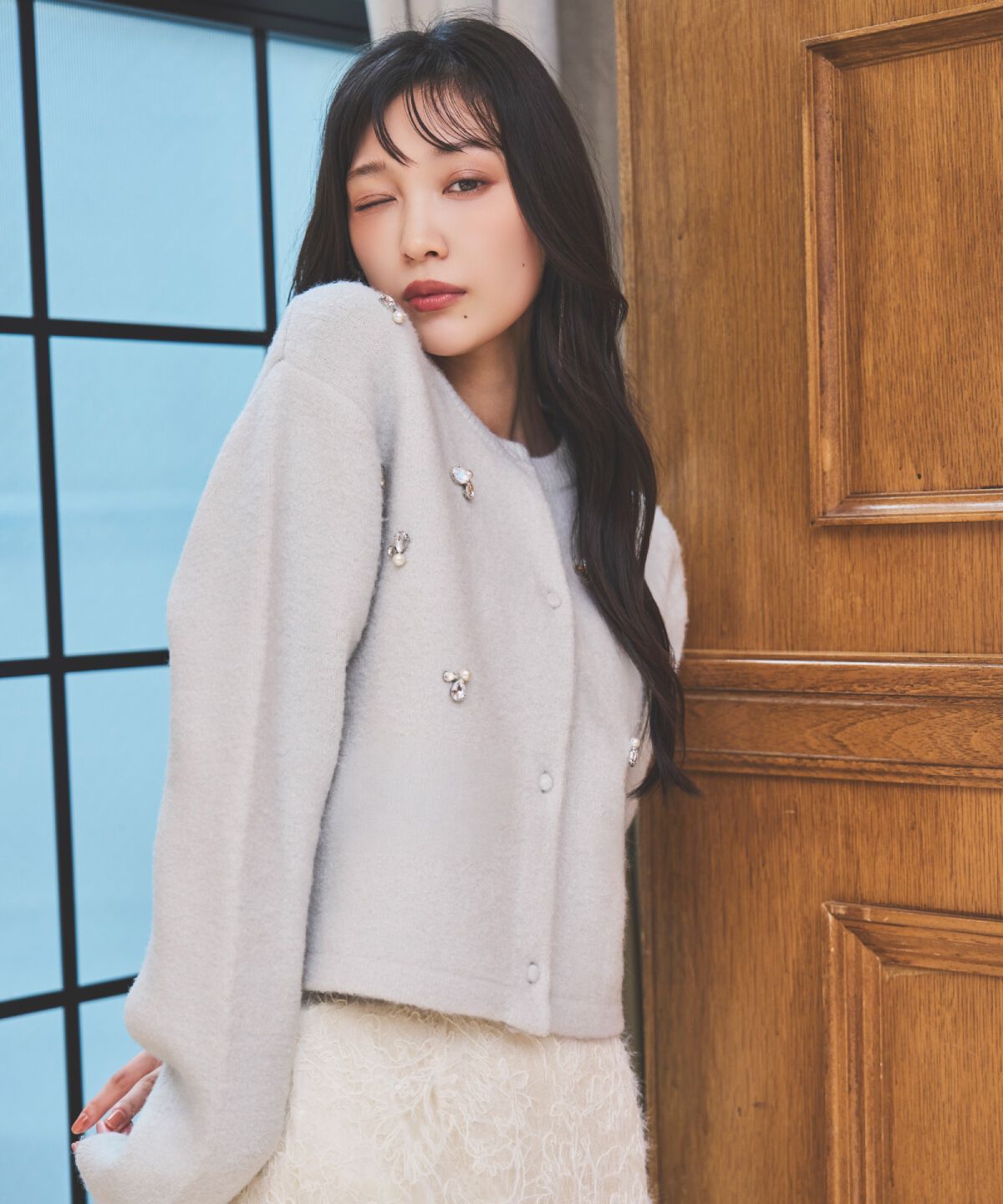 アンドクチュール「ビジュー付きニットカーディガン」|カーディガン|