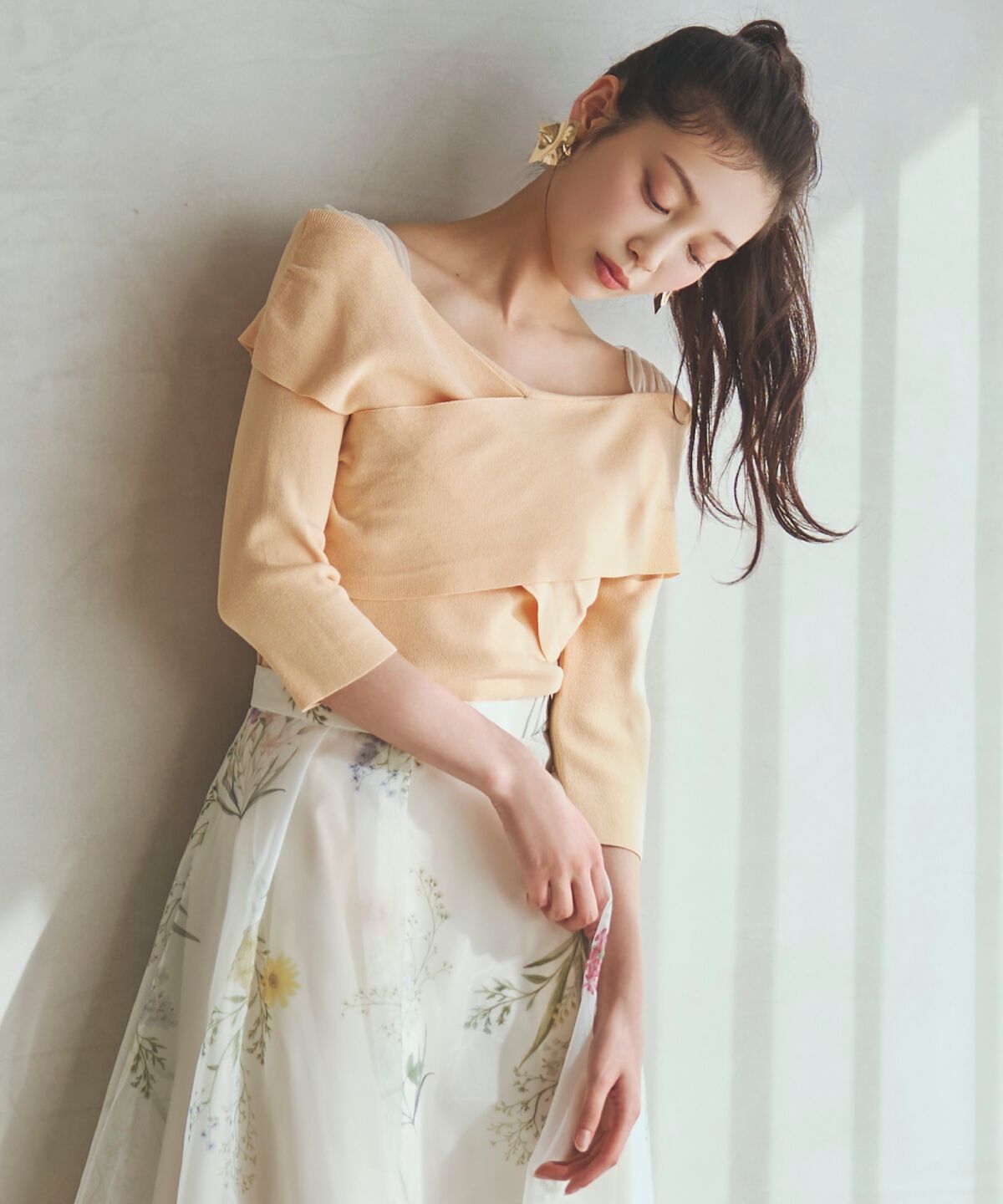 アンドクチュール「7分袖クロスネックニットプルオーバー」|ニット・セーター|