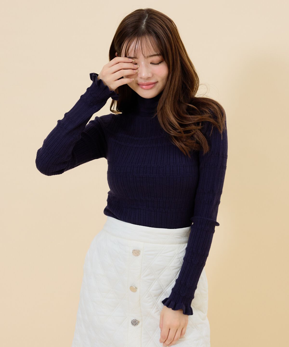REDYAZEL「デザインリブタートルニット」|ニット・セーター|ネイビー