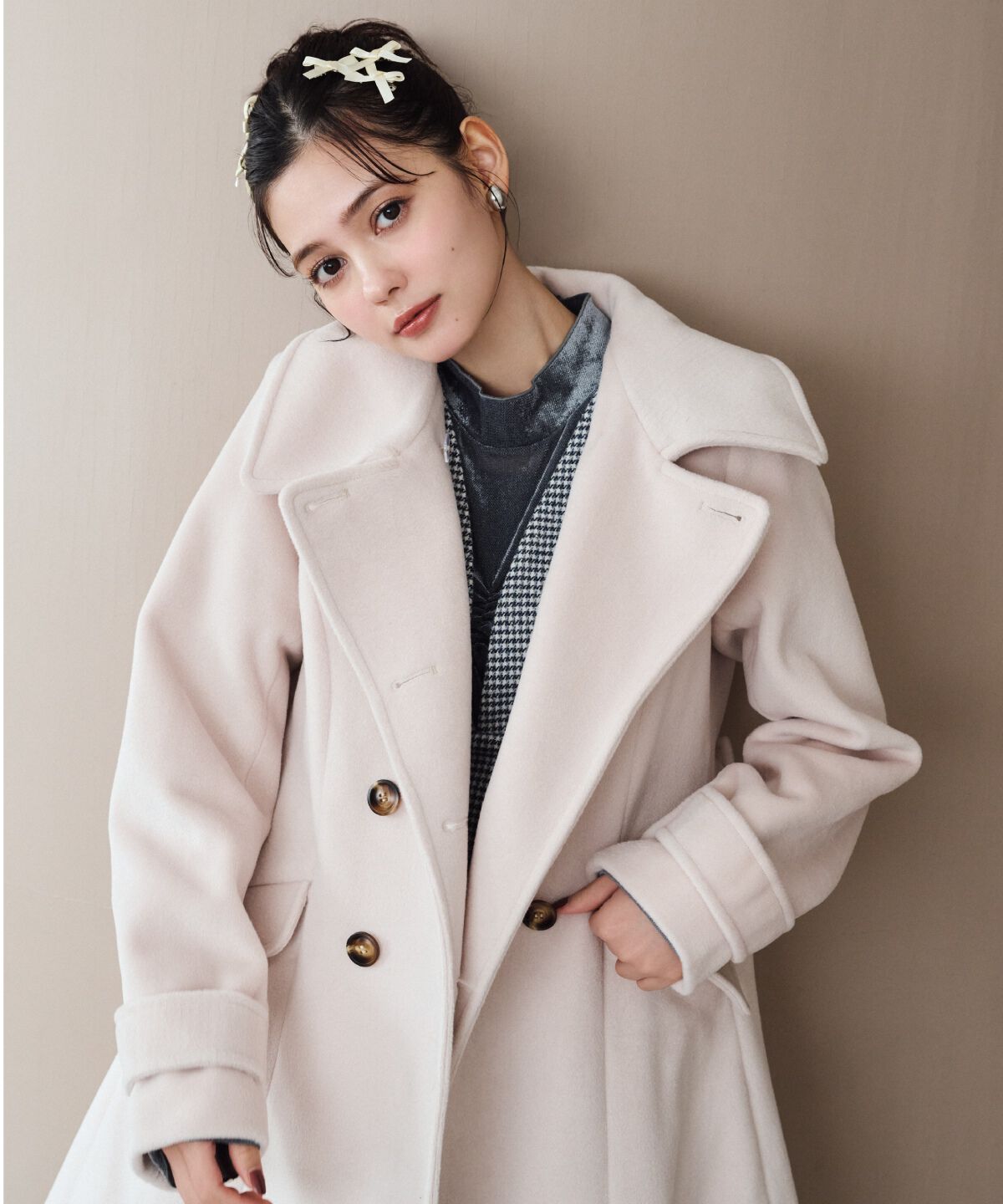 REDYAZEL「ウールライクダブルミドルコート」|ステンカラーコート|