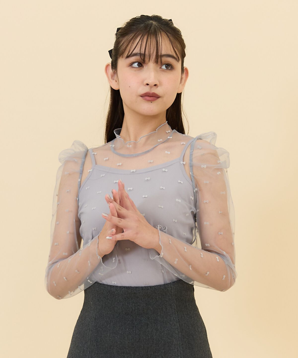 REDYAZEL「リボンフロッキーチュールブラウス」|シャツ・ブラウス|