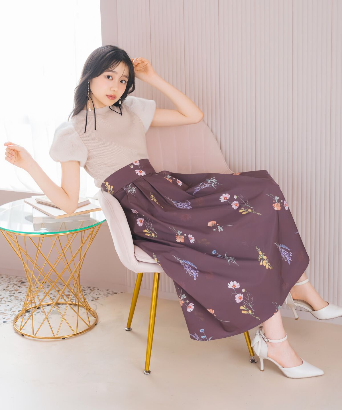 WILLSELECTION「オータムボタニカルフラワータックスカート」|フレア|