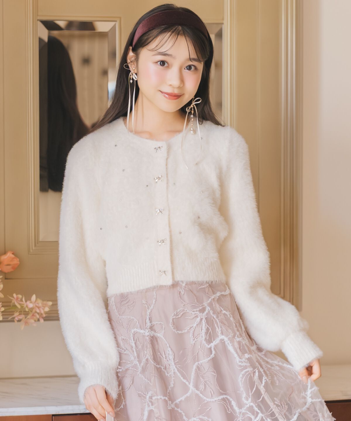 WILLSELECTION「パール＆ビジューフェザーカーディガン」|カーディガン|
