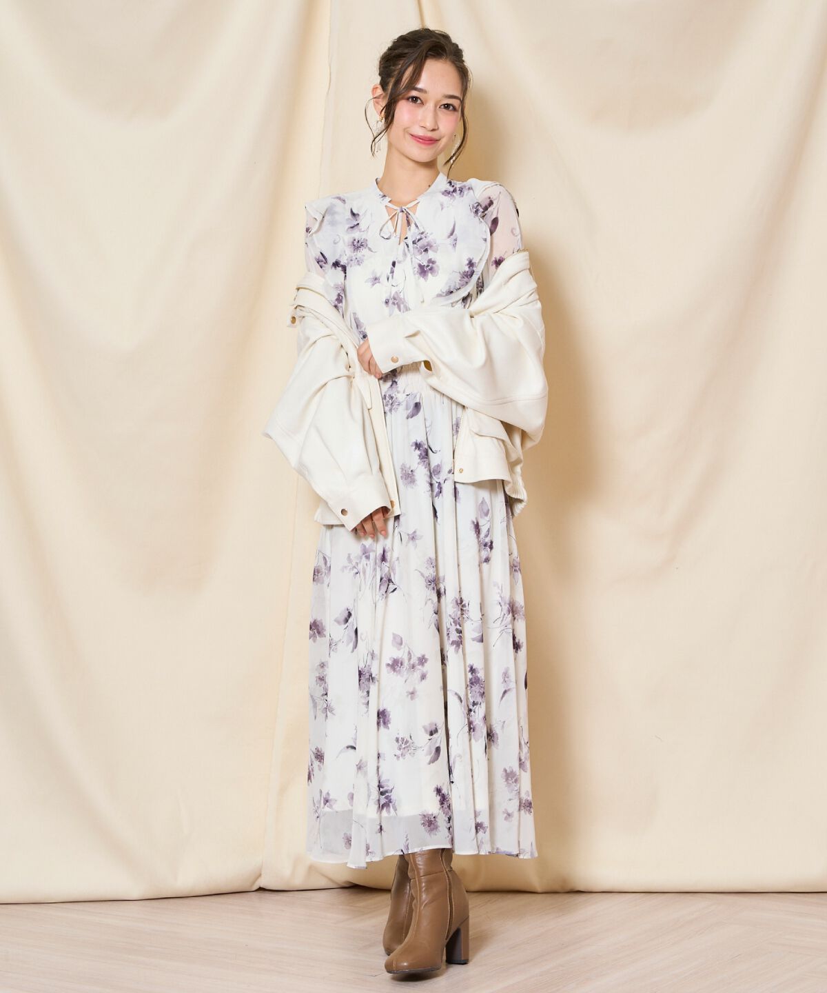 WILLSELECTION「フラワープリントウエストシャーリングワンピース」|ワンピース|