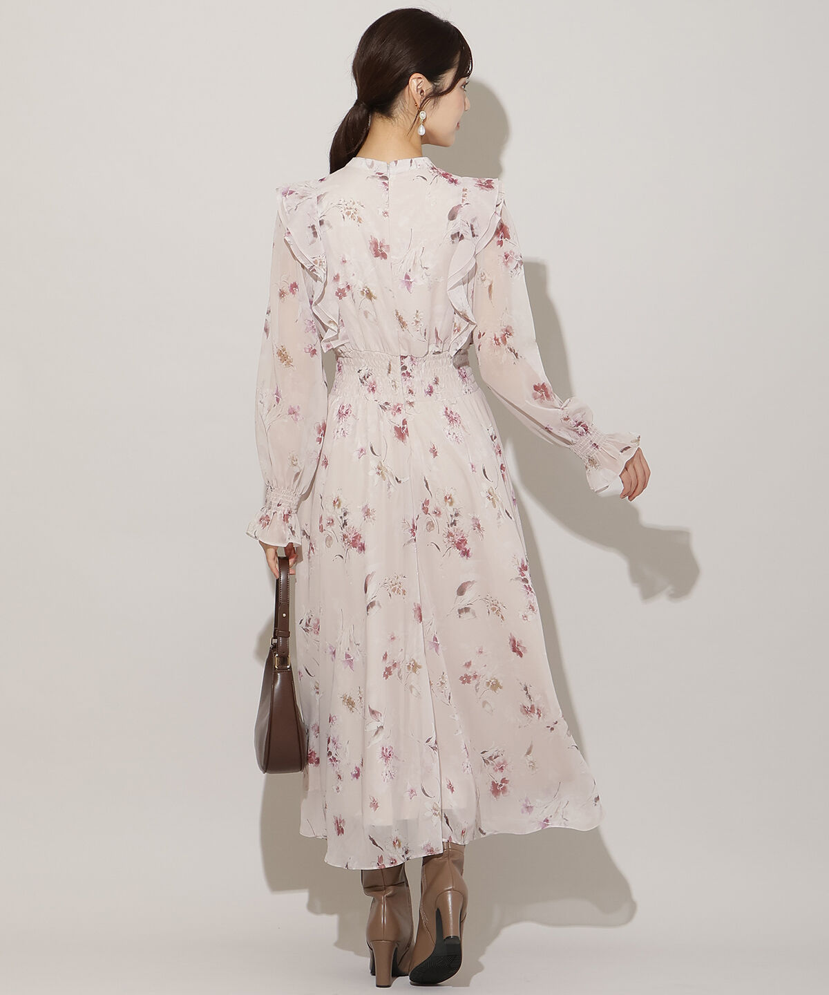 WILLSELECTION「フラワープリントウエストシャーリングワンピース」|ワンピース|