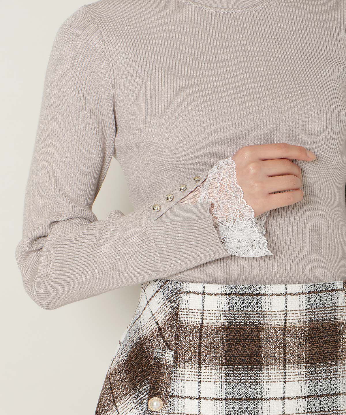 WILLSELECTION「袖口レースハイネックリブニット」|ニット・セーター|