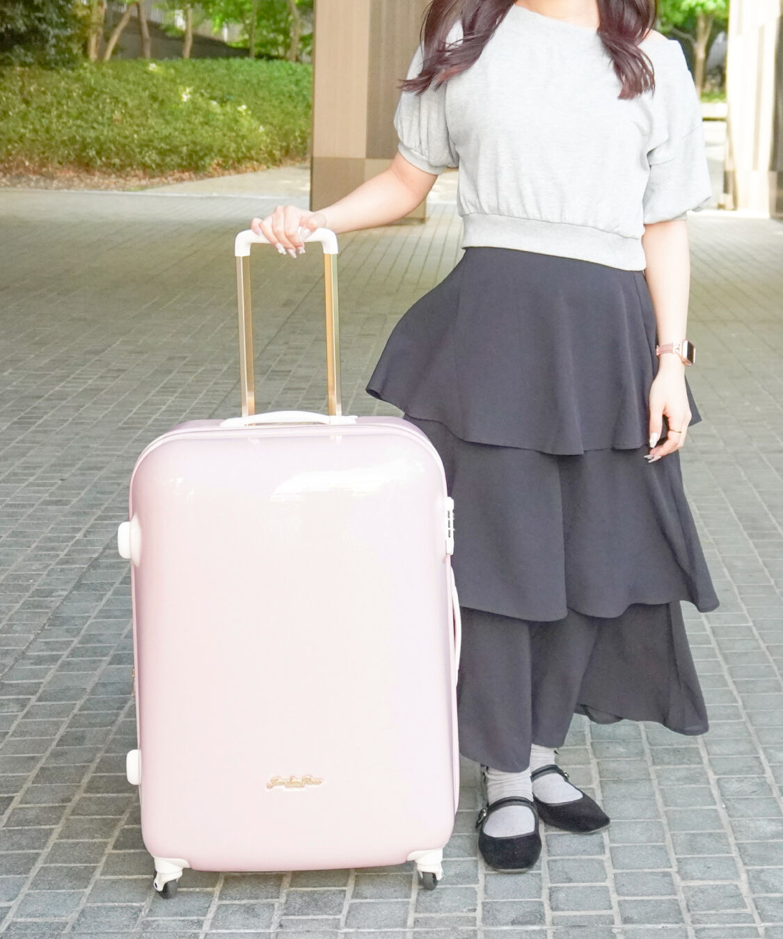 Jewelna Rose「スーツケース　丸いシルエットがかわいい　キャンディポケットＬ　エキスパンド仕様　39873」|キャリーケース|ベビーピンク