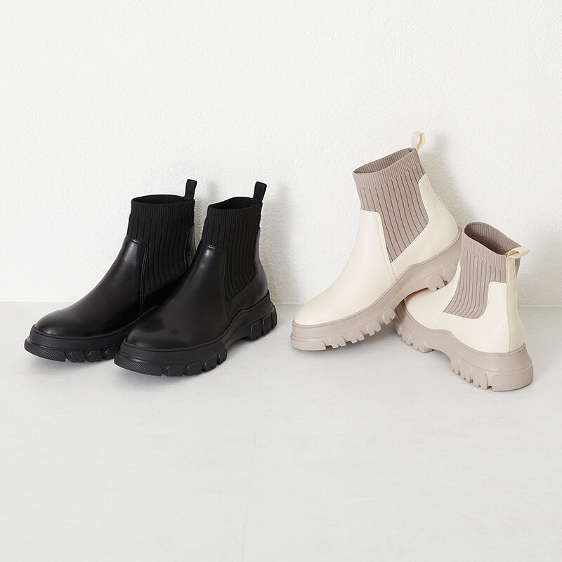 ORiental TRaffic「トラックソールリブニットブーツ/31404」|ショートブーツ|WHITE