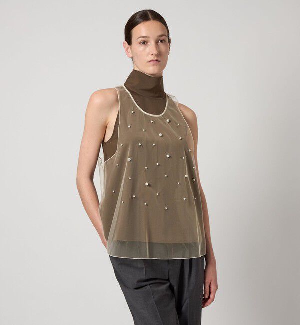 AEWEN MATOPH「＜AEWEN MATOPH＞チュール イミテーションパール ノースリーブブラウス」|シャツ・ブラウス|