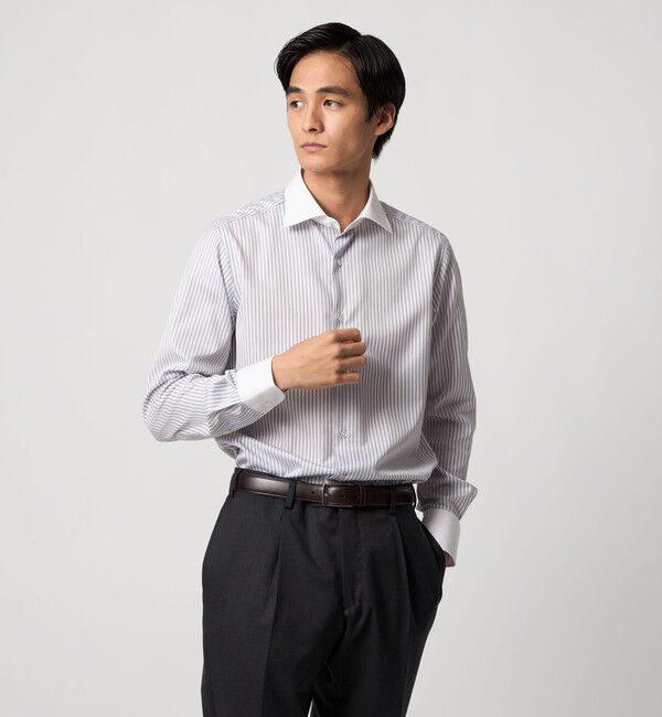 UNITED ARROWS「イージーケア AG キャンディーストライプ セミワイドカラー クレリックシャツ 抗菌防臭」|シャツ・ブラウス|