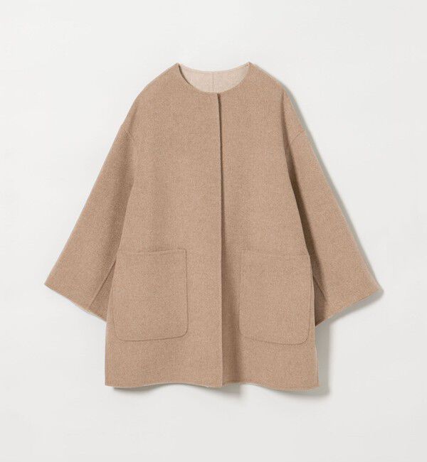 UNITED ARROWS「バイカラー リバー ミドルコート」|ノーカラーコート|