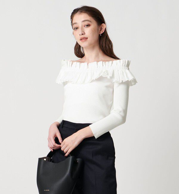 UNITED ARROWS「ギャザー オフショルダー 7分袖ニット ‐ウォッシャブル‐」|ニット・セーター|